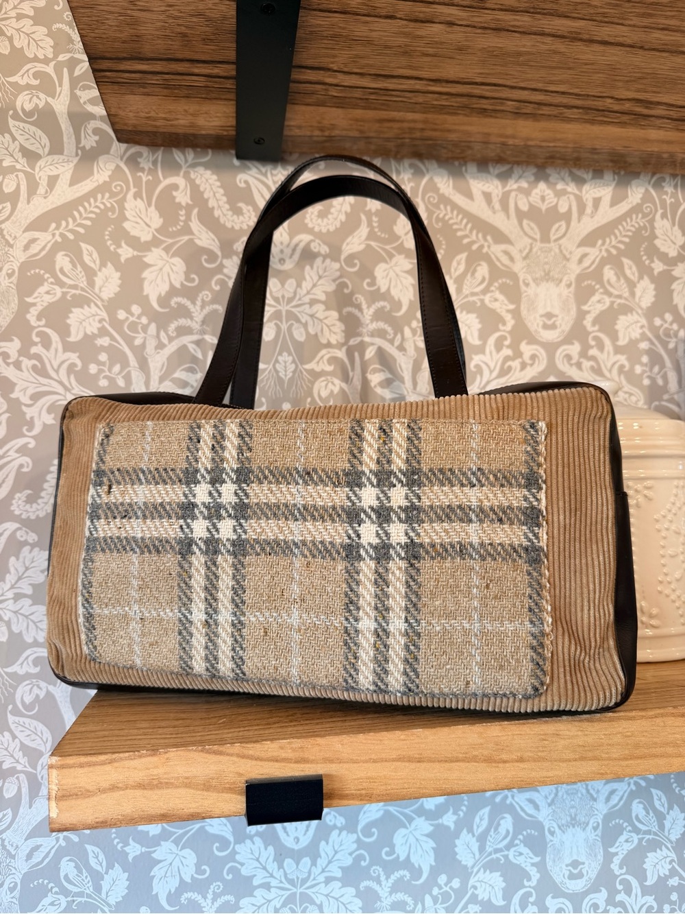 Burberry Vintage Satchel Leather, Wool & Corduroy - Picture 3 of 17